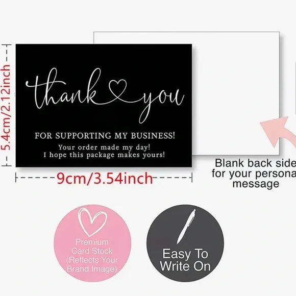 50ct Black Thank You Cards- NIP - Picture 2 of 5